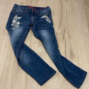 Lee Girs Blue Straight Leg Jeans with Floral Embroidery
